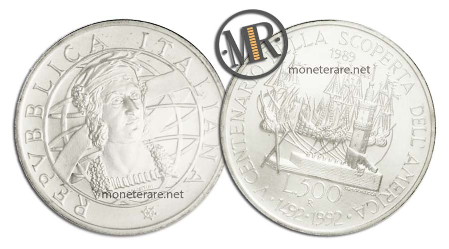 500 Lire Gedenkmünze Silber Entdeckung Amerikas MENSCH 1989