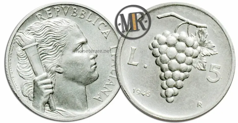 Wert der Münze 5 Lire Repubblica Italiana Uva