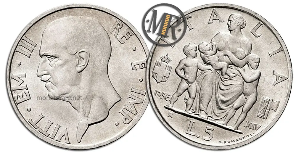 5 Lire Vittorio Emanuele III Italia Feconda valore moneta rara