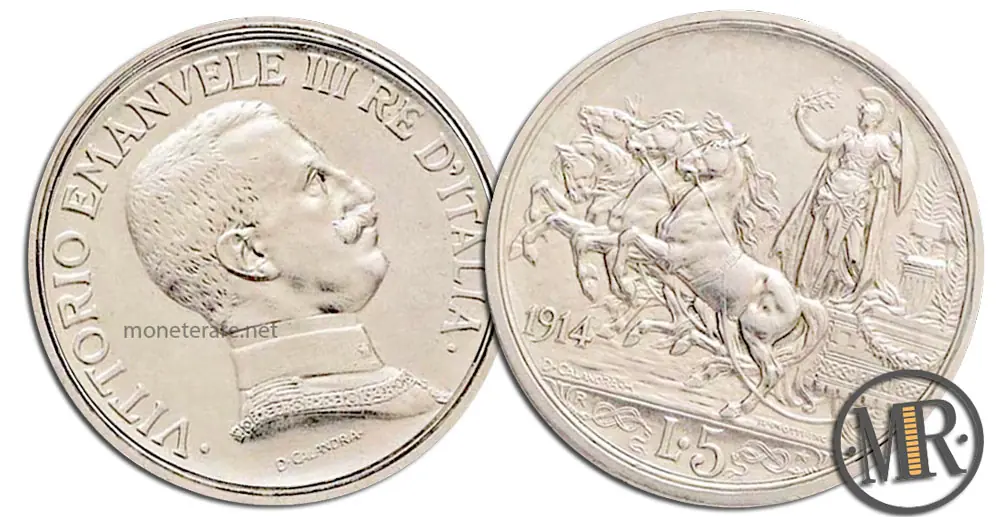 5 Lire Vittorio Emanuele III Quadriga Briosa Wert Münze
