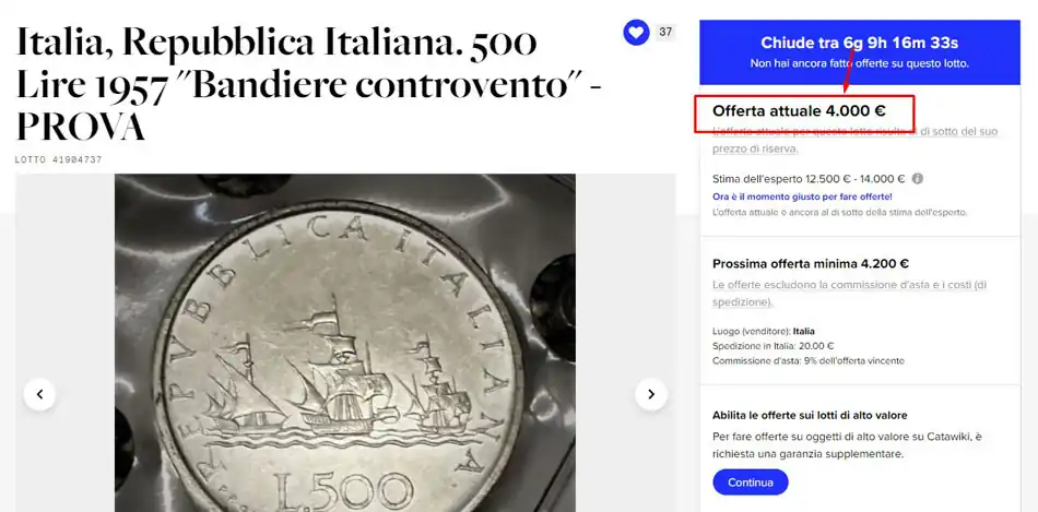 500 lire caravelle all'asta