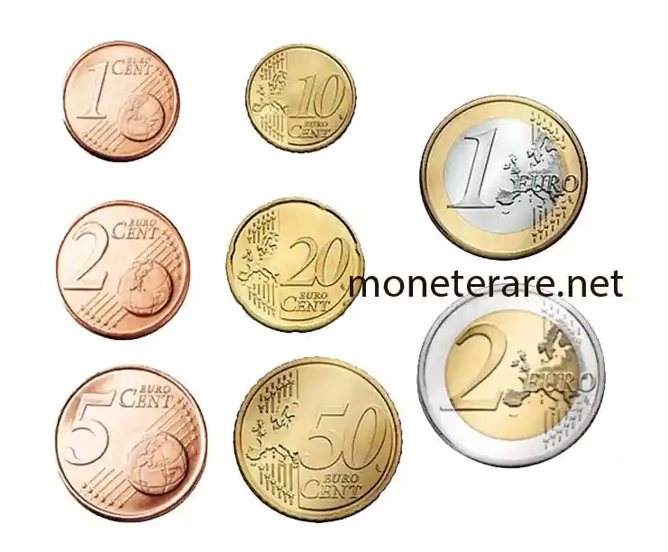 alle Nennwerte der Euromünzen einschließlich der Euro-Cent-Münzen