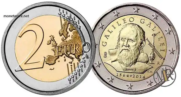 2 Euro Commemorativi Italien 2014 mit Galileo Galilei