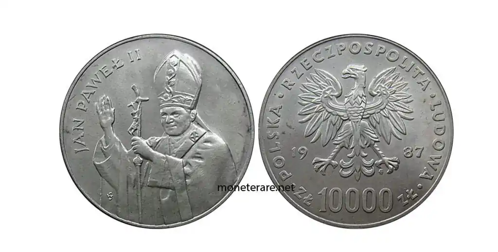 Polnische Münze mit Papst Johannes Paul II., 10.000 Zlotych von 1987