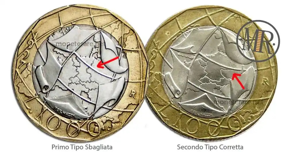 1000 Lire Italia Turrita Errore Mappa