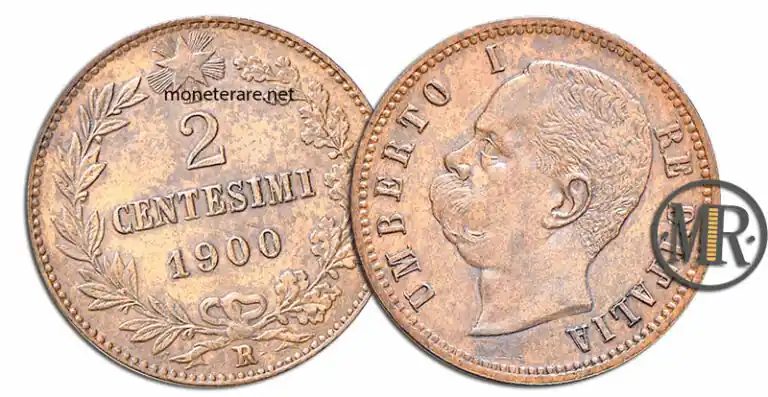 2 Centesimi di Lire Umberto I senza la S 1900