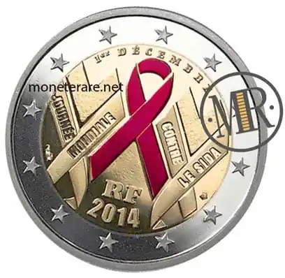 Französische 2-Euro-Gedenkmünze 2014 AIDS – Spiegelglanz coloriert