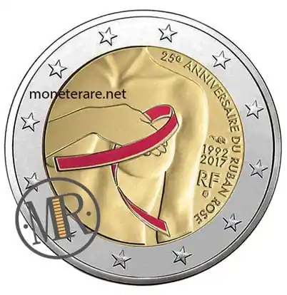 Französische 2-Euro-Gedenkmünze 2017 Rosa Schleife – Spiegelglanz coloriert