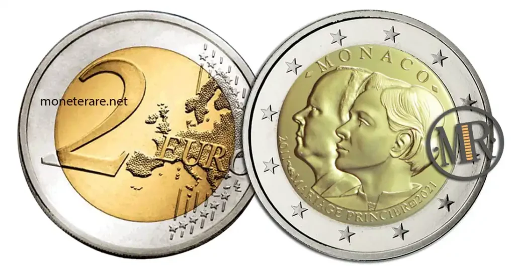 2 Euro Monaco 2021 Hochzeitsjubiläum von Albert II und Charlène