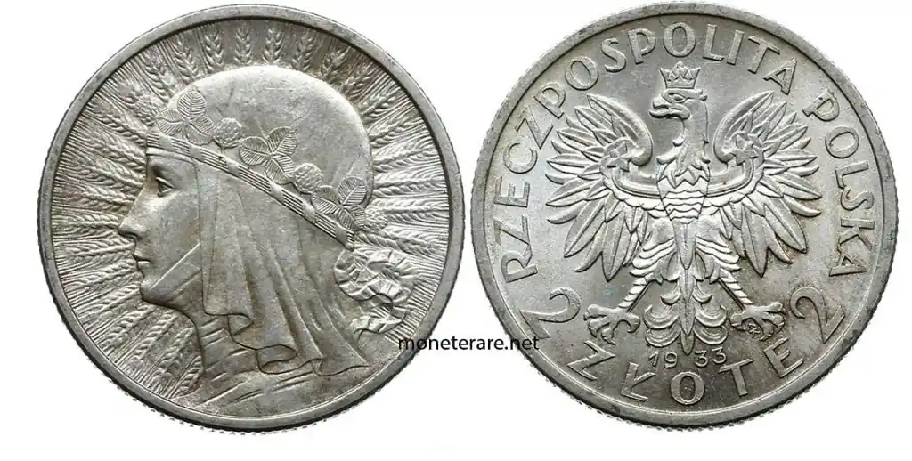 Polnische Münze 2 Zlote 1933