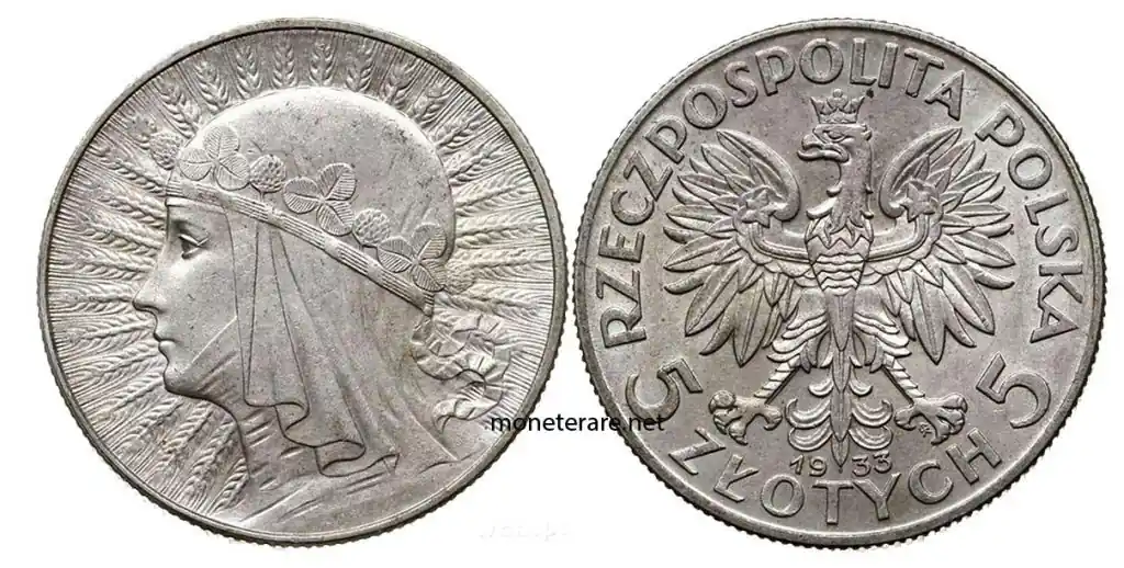 Polnische 5-Zlotych-Münze von 1933