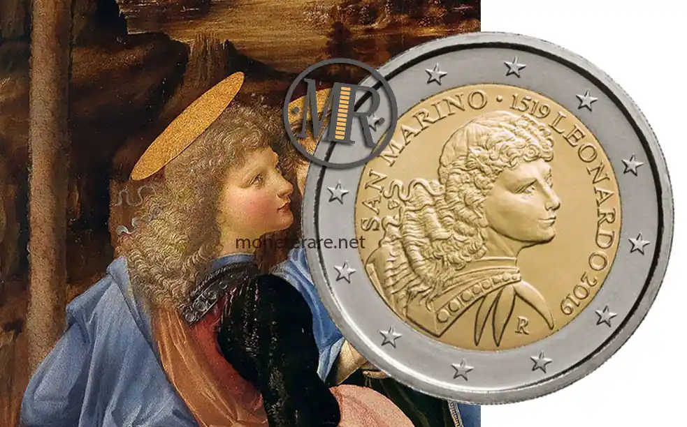 Battesimo di Cristo - Angelo - Leonardo da Vinci 2 euro San Marino 2019