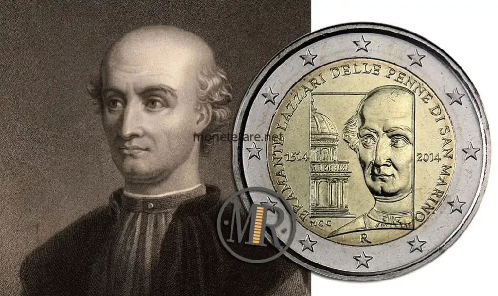 Donato Bramante ritratto - galleria di ritratti Published London 1833 - 2 Euro San Marino 2014