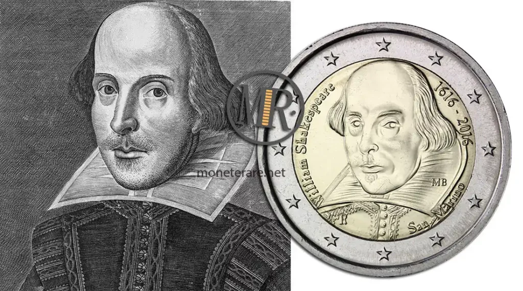 Ritratto William Shakespeare Martin Droeshout - 2 Euro San Marino 2016
