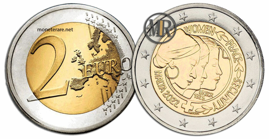 2 Euro Commemorativi Malta 2022 Frieden und Sicherheit für Frauen