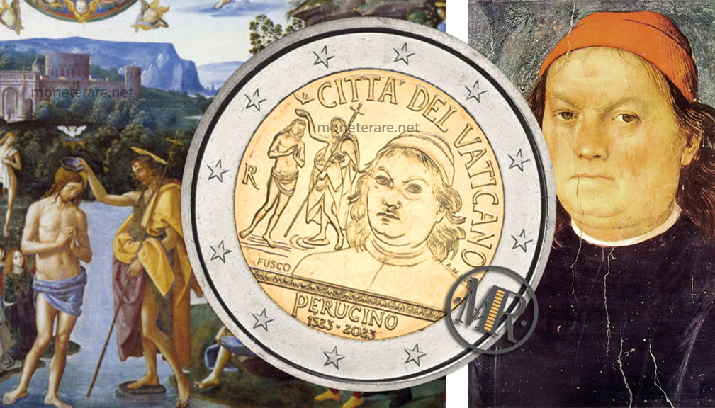 2 Euro Vatikan 2023 Perugino Selbstporträt und Taufe von Jesus